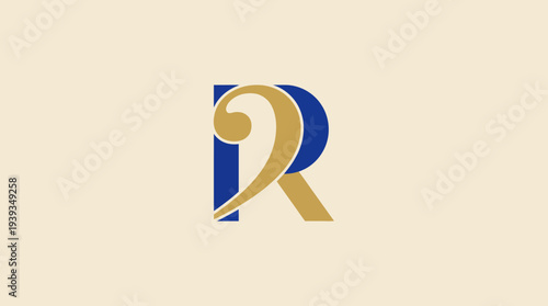 This chic logo design combines a gold and blue color palette with a stylish letter R, making it suitable for luxury brands and high-end businesses.