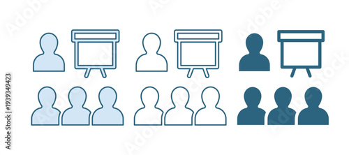 Blue Training, presentation icon isolated on white background. Vector