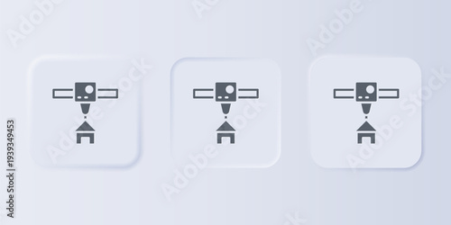 Grey 3D printer house icon isolated on grey background. 3d printing. Set icons in square buttons. Vector