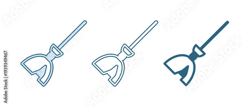 Blue Witches broom icon isolated on white background. Happy Halloween party. Vector