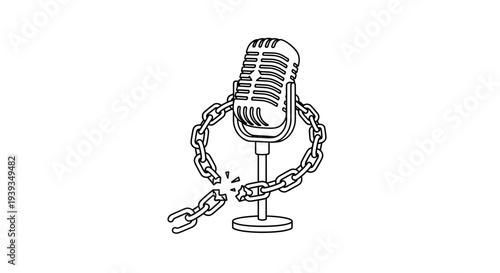 Breaking Free: Microphone with Broken Chains, Symbolizing Free Speech and Expression
