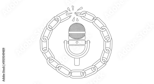 Broken Chain Around Microphone - Freedom of Speech Concept