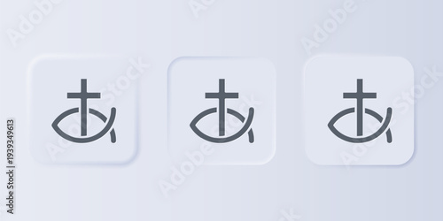 Grey Christian fish symbol icon isolated on grey background. Jesus fish symbol. Set icons in square buttons. Vector