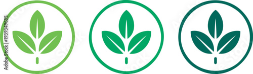 Set of 3 Green Leaf Icons Vector - Eco-Friendly Nature Symbol Collection for Organic Products, Sustainable Business, and Environmental Design