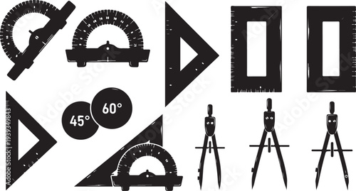 Set of photography and videography equipment icons flat design vector illustration with tripods, cameras, angles, and frames