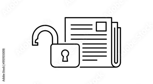 Open Lock and Newspaper Icon: Concept of Transparency and Freedom of Information
