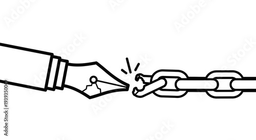 Pen breaking chain link, concept of freedom of speech and expression