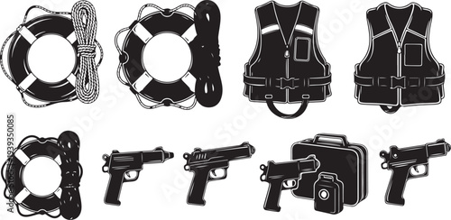 Security and protection equipment set flat design vector illustration isolated on white background