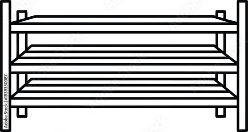 A simple line drawing of a three-tiered serving tray or shelf on a white background.