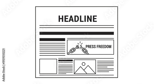 Press Freedom Symbol: Broken Chains on Newspaper Headline