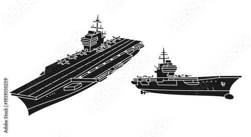 Large and small aircraft carrier ships.