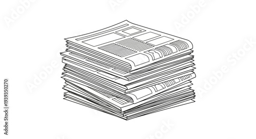 Stack of Newspapers Sketch - Hand Drawn Illustration