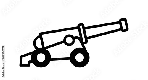 Cannon weapon with wheels and barrel.