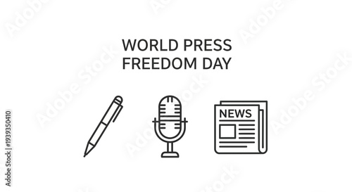 World Press Freedom Day - Microphone, Pen, Newspaper Icons