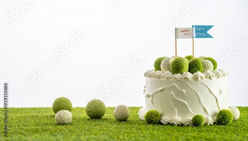 Wallpaper Mural "Birthday cake decorated with golf ball-shaped confections, green frosting grass, and small flag reading Happy Birthday." Torontodigital.ca