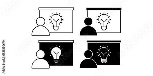 Startup Pitch Presentation Concept With Speaker Idea Sharing And Business Meeting Icons