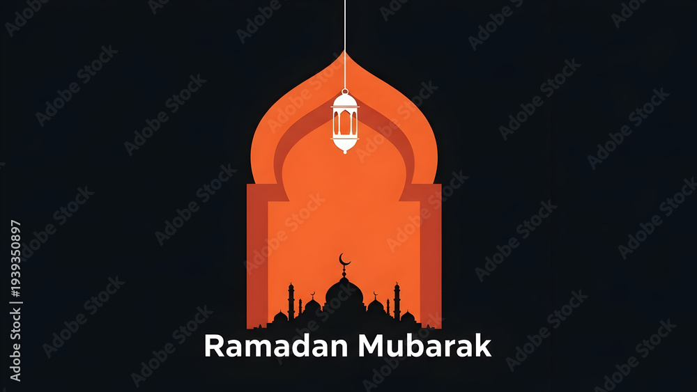 Fototapeta premium Ramadan mubarak greeting with mosque silhouette and arch
