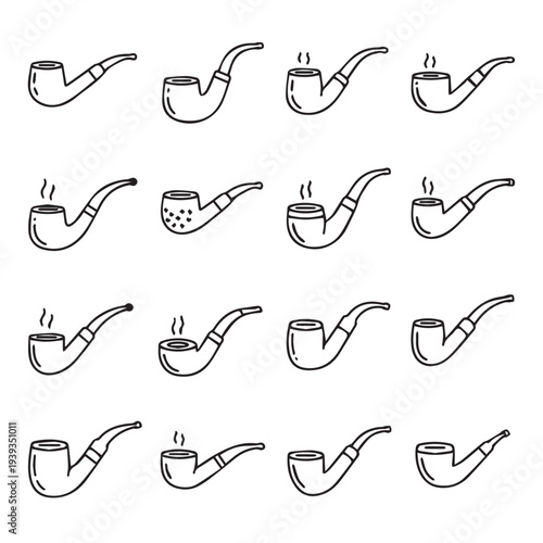 Collection of Various Pipe Designs for Smoking Simple Line Art Icons