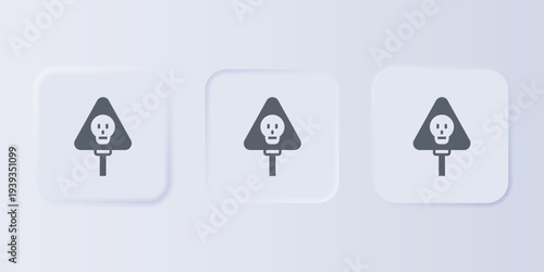 Grey Bones and skull as a sign of toxicity warning icon isolated on grey background. Set icons in square buttons. Vector