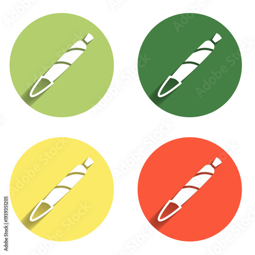 Set Marijuana joint, spliff icon isolated with long shadow background. Cigarette with drug, marijuana cigarette rolled. Color circle button. Vector