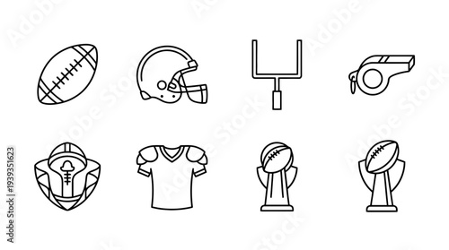collection of american football, minimal thin icon vector set , white background , PNG and SVG isolate