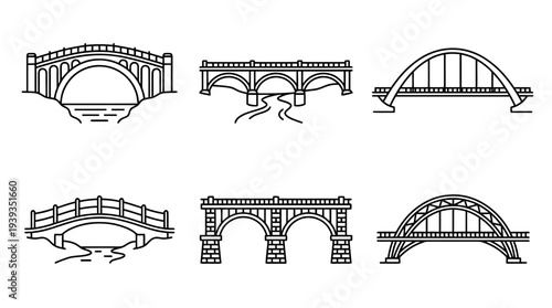 collection of arch bridge, minimal thin icon vector set , white background , PNG and SVG isolate