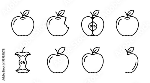 collection of apple, minimal thin icon vector set , white background , PNG and SVG isolate