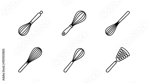 collection of baking whisk, minimal thin icon vector set , white background , PNG and SVG isolate
