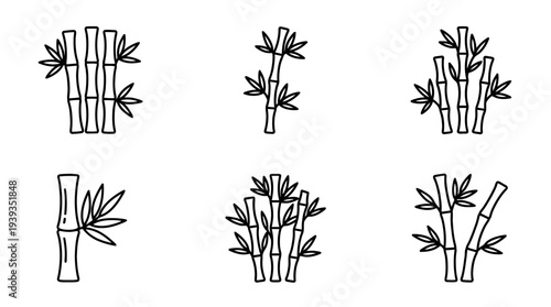 collection of bamboo, minimal thin icon vector set , white background , PNG and SVG isolate