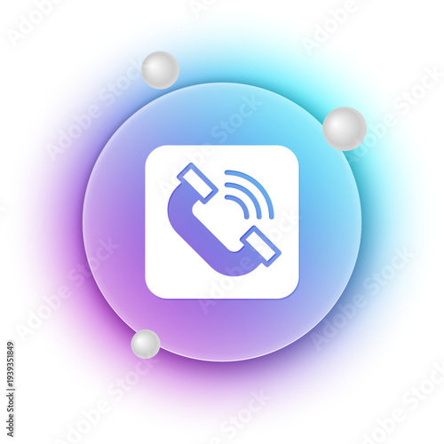 White Telephone handset icon isolated on white background. Phone sign. Blue and purple gradient circle background. Vector
