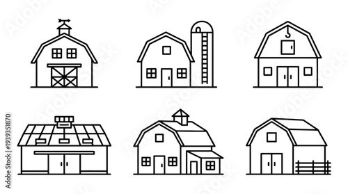 collection of barn, minimal thin icon vector set , white background , PNG and SVG isolate