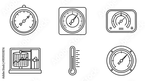 collection of barometer, minimal thin icon vector set , white background , PNG and SVG isolate