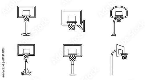 collection of basketball hoop, minimal thin icon vector set , white background , PNG and SVG isolate
