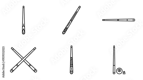 collection of billiard cue, minimal thin icon vector set , white background , PNG and SVG isolate