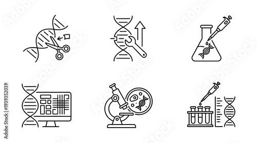 collection of biohacking dna, minimal thin icon vector set , white background , PNG and SVG isolate