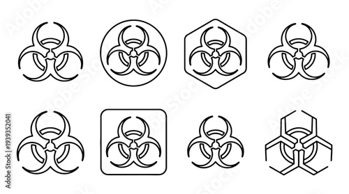 collection of biohazard symbol, minimal thin icon vector set , white background , PNG and SVG isolate
