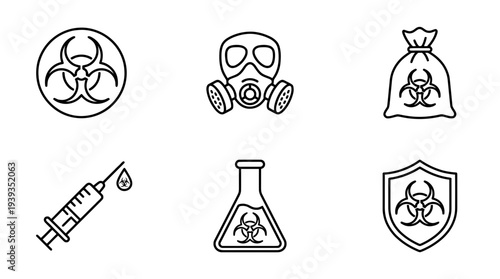 collection of biohazard, minimal thin icon vector set , white background , PNG and SVG isolate