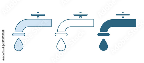 Blue Water tap with a falling water drop icon isolated on white background. Vector