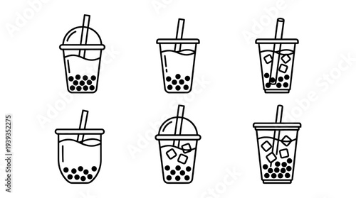 collection of bubble tea, minimal thin icon vector set , white background , PNG and SVG isolate