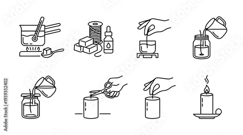 collection of candle making, minimal thin icon vector set , white background , PNG and SVG isolate