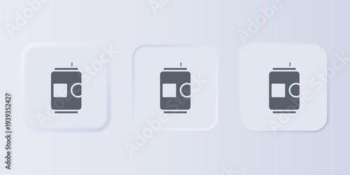Grey Beer can icon isolated on grey background. Set icons in square buttons. Vector