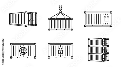 collection of cargo container, minimal thin icon vector set , white background , PNG and SVG isolate