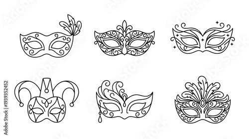 collection of carnival mask, minimal thin icon vector set , white background , PNG and SVG isolate
