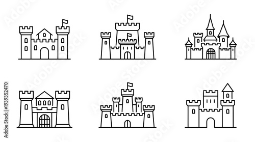 collection of castle, minimal thin icon vector set , white background , PNG and SVG isolate