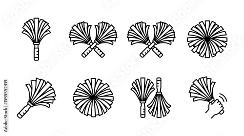 collection of cheerleading pompom, minimal thin icon vector set , white background , PNG and SVG isolate