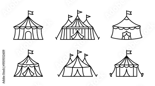 collection of circus tent, minimal thin icon vector set , white background , PNG and SVG isolate