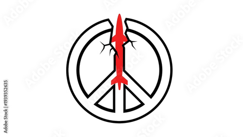 Peace symbol crushing a red missile, anti-war movement and global harmony concept, stop the war illustration.