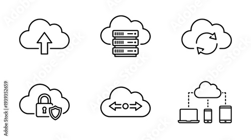 collection of cloud computing, minimal thin icon vector set , white background , PNG and SVG isolate