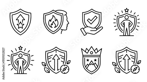 collection of confidence shield, minimal thin icon vector set , white background , PNG and SVG isolate