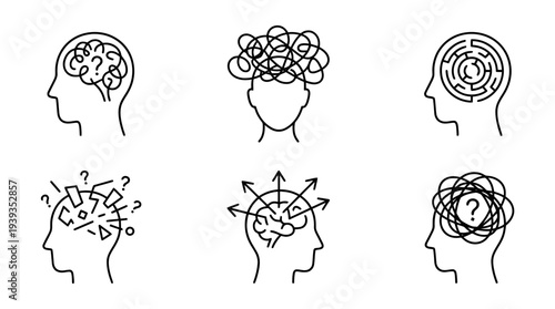 collection of confused mind, minimal thin icon vector set , white background , PNG and SVG isolate